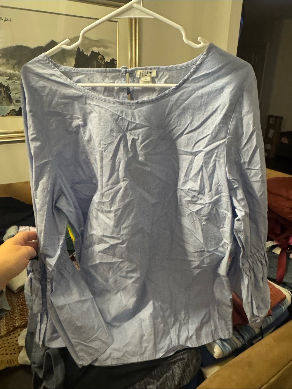 J. Crew Light Blue Tie-Sleeve Boatneck Blouse